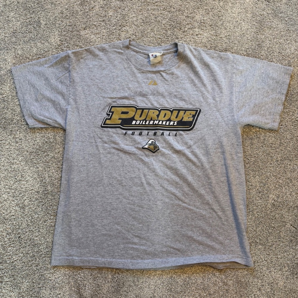 Vintage Majestic Purdue Boilermakers Football T-Shirt Gray Mens M Graphic Tee